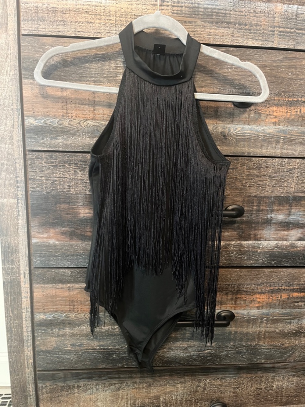 Black Fringe Halter bodysuit